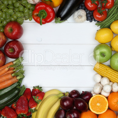Vegetarisch und vegan essen Rahmen aus Gemüse und Früchte mit