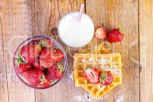 homemade waffles with strawberries