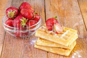homemade waffles with strawberries