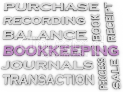 3d image Bookkeeping issues concept word cloud background