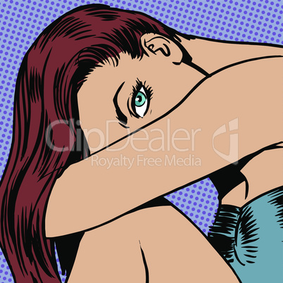 Beautiful girl with long hair gaze is intense beauty of youth style art pop retro