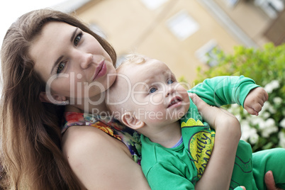 happy mother with baby