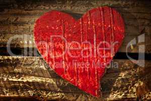 red heart decoration wood background
