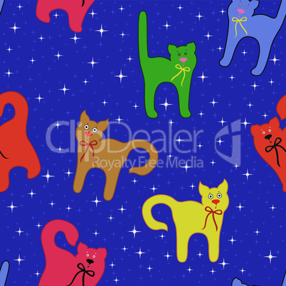 Funny cats over starry sky