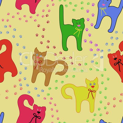 Funny cats over traces background