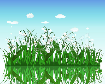 Flower with grass on water surface