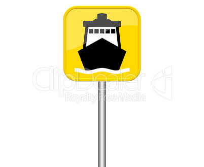 Gelbes Schild zeigt Schiff