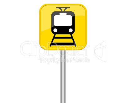 Gelbes Schild zeigt Zug
