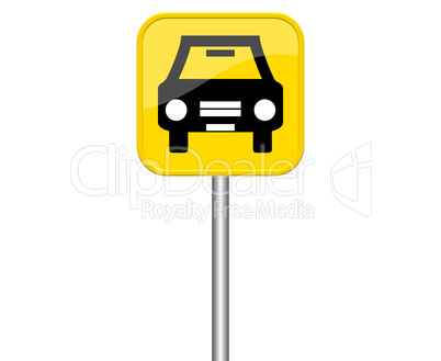 Gelbes Schild zeigt Auto
