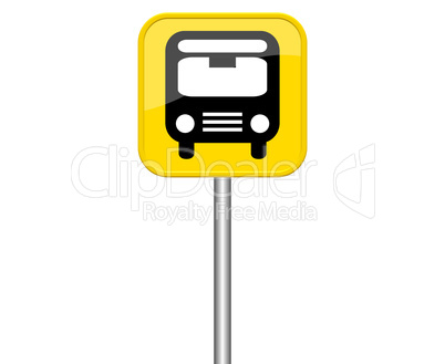 Gelbes Schild zeigt Bus
