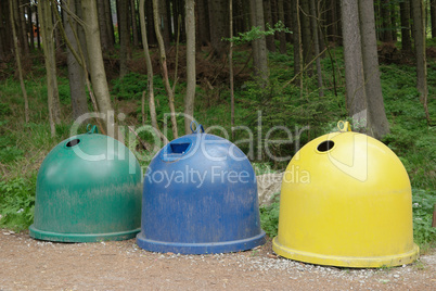 Different Colored Bins For Collection Of Recycle Materials