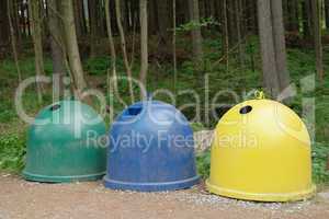 Different Colored Bins For Collection Of Recycle Materials