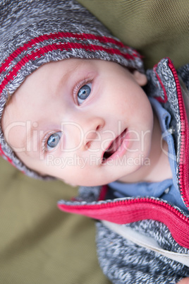 happy little baby boy wearing hat