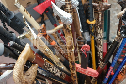 Box of assorted decorative walking sticks