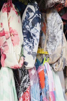 Colorful display of assorted trendy scarves
