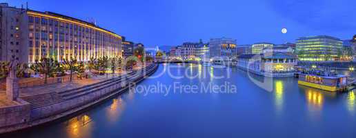 Urban view with famous fountain and Rhone river, Geneva, Switzerland, HDR