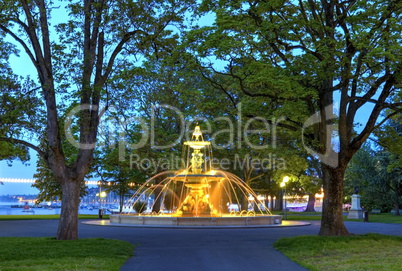 Fountain at the English garden, Geneva, Switzerland, HDR