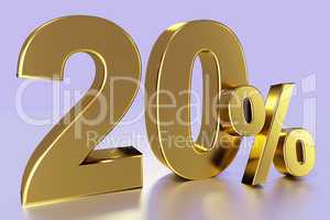 twenty, as a golden three-dimensional figure with percent sign