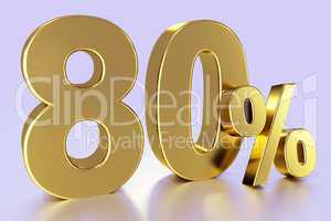 eighty, as a golden three-dimensional figure with percent sign