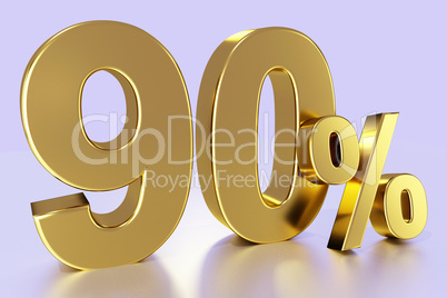 ninety, as a golden three-dimensional figure with percent sign