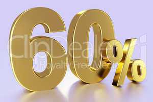 sixty, as a golden three-dimensional figure with percent sign