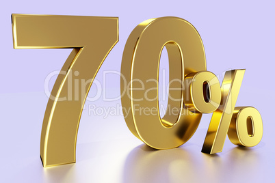 seventy, as a golden three-dimensional figure with percent sign