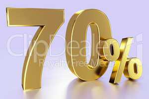 seventy, as a golden three-dimensional figure with percent sign