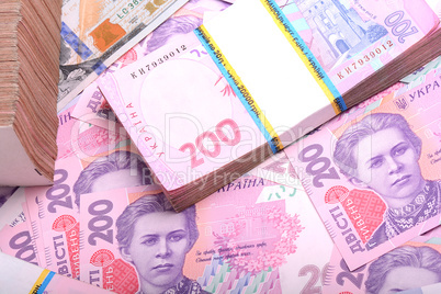 Pile of ukrainian money grivna