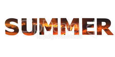word summer made from photo of flame-colored sunset