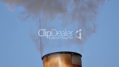 Industrial Smoke Pipe Blue Sky Background