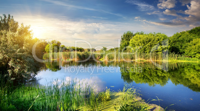 Evening sun over river