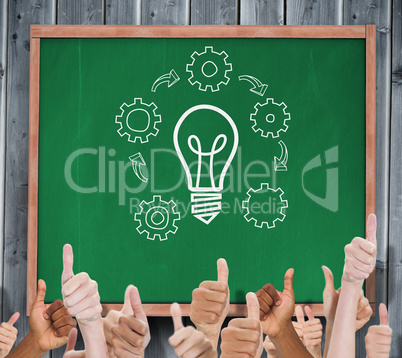 Composite image of hands showing thumbs up