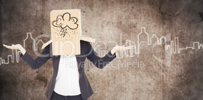 Composite image of businesswoman with box over head