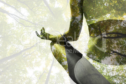 Composite image of fit woman sitting in lotus pose