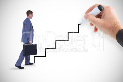 Composite image of handsome businessman holding a suitcase