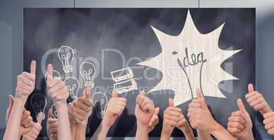 Composite image of group of hands giving thumbs up