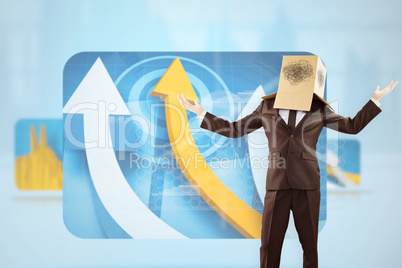 Composite image of anonymous businessman holding his hands out