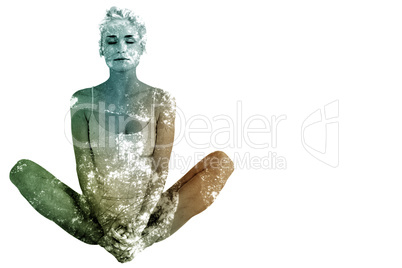 Composite image of toned woman doing the butterfly stretch