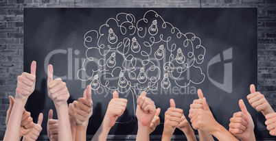 Composite image of group of hands giving thumbs up