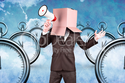 Composite image of anonymous businessman holding a megaphone