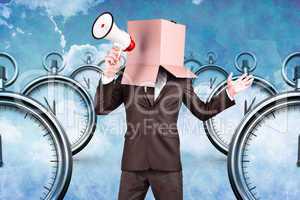 Composite image of anonymous businessman holding a megaphone