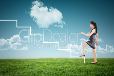 Composite image of businesswoman stepping up