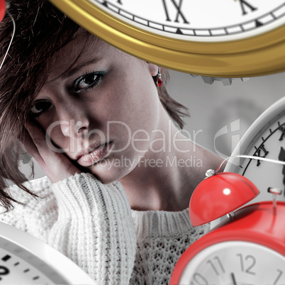 Composite image of pretty brunette feeling sad