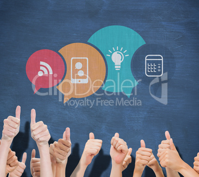 Composite image of group of hands giving thumbs up