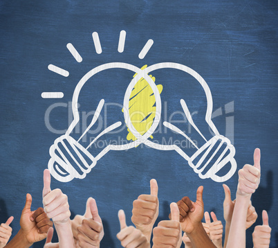 Composite image of hands showing thumbs up