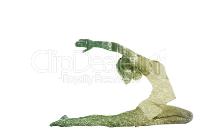 Composite image of toned young woman stretching hands backwards