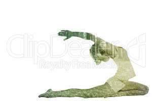 Composite image of toned young woman stretching hands backwards