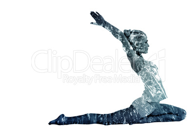 Composite image of toned young woman stretching hands backwards