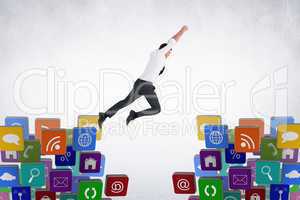 Composite image of flying businessman