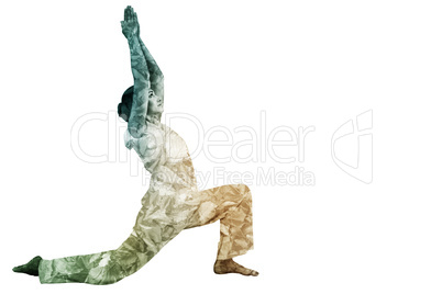 Composite image of content brunette in white doing tai chi